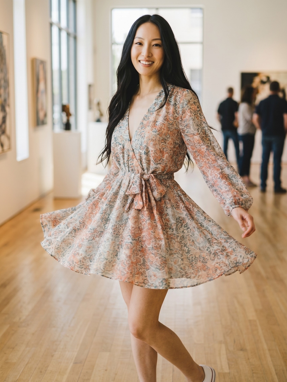 Misa Los Angeles Peach & Cream Paisley Tie-Waist Mini Dress